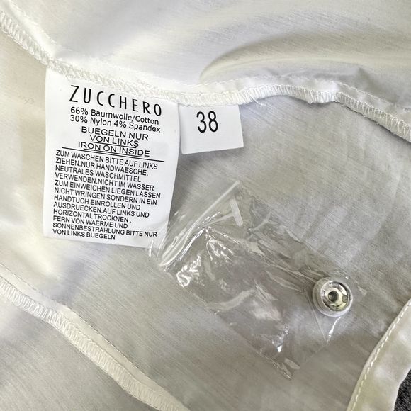Zucchero Womens Shirt SZ 38/M White Pearls Embellished Cap Sleeves Snap Buttons - Picture 8 of 13